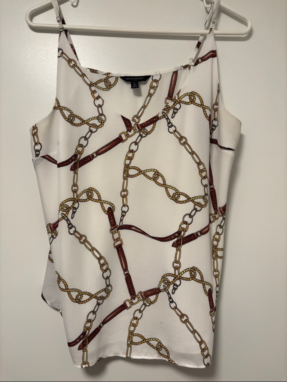 Banana Republic off- White Chain & Brown Leather-Print Spaghetti Strap Cami